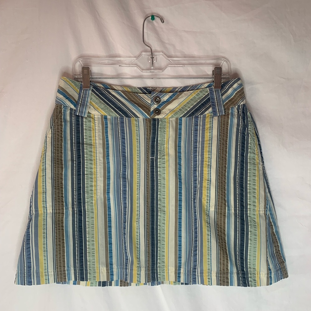 Patagonia mini skirt size8 striped side pockets belt loops